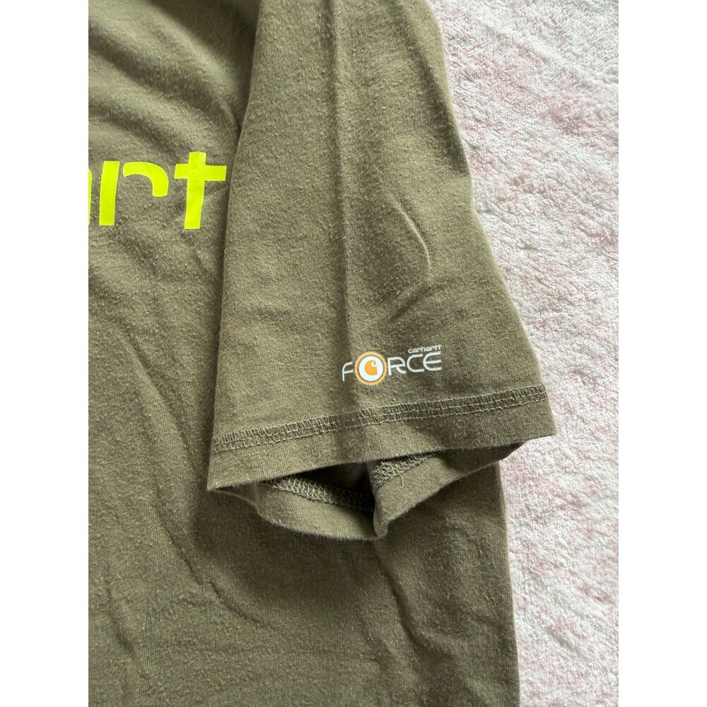 Carhartt Force T Shirt Mens Small Olive Green Lime Logo Relaxed Fit Short Sleeve